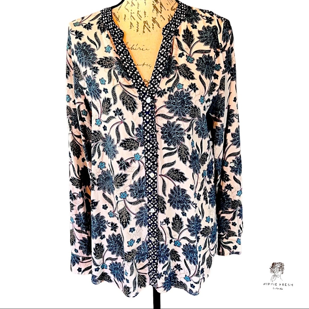 Sigrid Olson Signature Paisley Leaf Print Tunic Blouse Size M